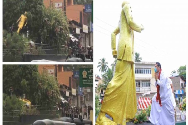 மக்களால் வீழ்த்தப்பட்ட ராஜபக்சவின் சிலை மீண்டும் நிறுவப்பட்டது | Statue Of Rajapaksa Was Restored