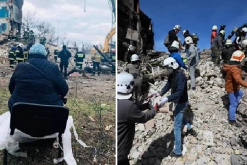 ரஷ்ய குண்டுவீச்சில் சிதைந்த குடியிருப்பு: வெளியே கண்ணீருடன் காத்திருக்கும் பெண்