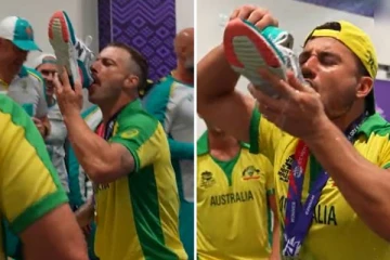 போட்டிருந்து ஷூவை கழட்டி பீர் ஊற்றி குடித்த ஆஸ்திரேலிய வீரர்கள்! ஐசிசி வெளியிட்ட வீடியோ