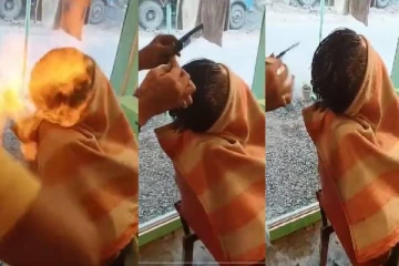 ஃபயர் ஹேர்கட் முறையில் இளைஞருக்கு நேர்ந்த கதி: இணையத்தினை திணற விட்ட வீடியோ