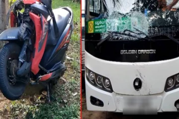 தனியார் பேருந்து - மோட்டார் சைக்கிள் நேருக்கு நேர் மோதி பயங்கர விபத்து... இளைஞன் உயிரிழப்பு!