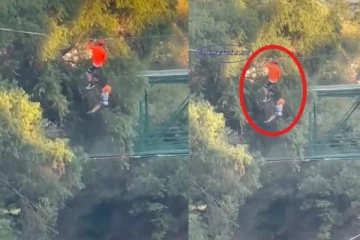 ஜிப்லைனில் 40 அடி உயரத்தில் இருந்து விழுந்த 6 வயது சிறுவன்: வைரலாகும் வீடியோ காட்சி