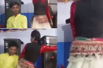 காதலியின் ஆட்டத்தால் சுருண்டு விழுந்த காதலன்...விழுந்து விழுந்து சிரிக்க வைத்த காட்சி