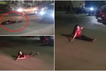 குடிபோதையில் நடுரோட்டில் இளம் பெண் செய்த காரியம்... இணையத்தில் வைரலாகும் வீடியோ!