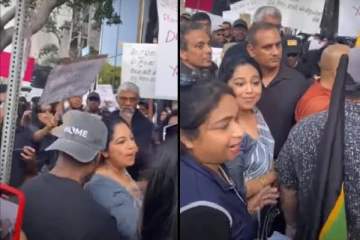 அமெரிக்காவில் கோட்டாவிற்கு ஆதரவான பிரபலப் பெண் விரட்டியடிப்பு