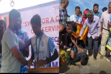 பாக்கு நீரிணையை நீந்திக் கடந்த 15 வயது சாதனை வீரன்