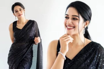 கருப்பு புடவையில் ஜொலிக்கும் நடிகை மிர்னாலினி ரவி