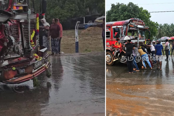 கிண்ணியாவில் பேருந்தும் எரிபொருள் வாகனமும் நேருக்கு நேர் மோதியதில் விபத்து | Bus Fuel Vehicle Crash Kinniya Trinco