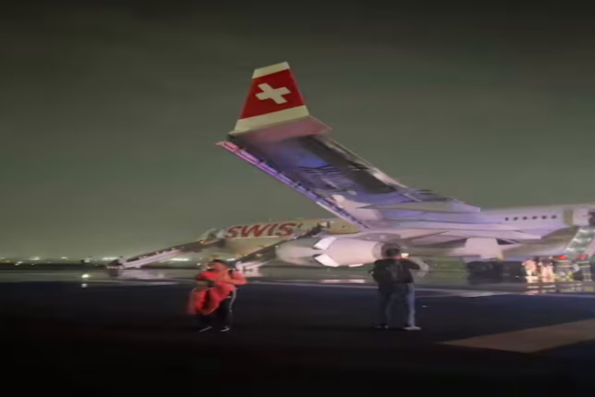 சுவிஸ் விமானத்தில் தீ விபத்து: டெல்லி விமான நிலையத்தில் பரபரப்பு: வீடியோ | Swiss Flight Fire Incident In Delhi Airport 6 Inju