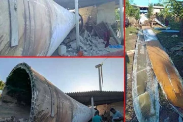 மன்னார் காற்றாலை மின் உற்பத்தி கோபுரம் இடிந்து வீழ்ந்ததில் மூன்று வீடுகள் சேதம்