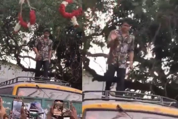 பேருந்து மீது ஏறிய விஜய், ரசிகர் கூட்டத்தில் இருந்து பறந்து வந்த பூமாலைகள்!