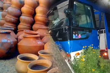 கட்டுப்பாட்டை இழந்த தனியார் பஸ் ; வீதியோர வியாபாரிக்கு நேர்ந்த துயரம்