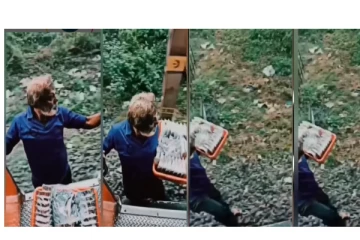 ஓடும் ரயிலில் ஆபத்தான முறையில் படிக்கட்டிலில் தொங்கிய நபர்... - பதற வைக்கும் வீடியோ வைரல்...!