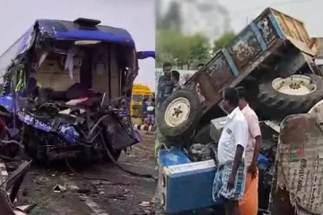 ஆம்னி பஸ் மீது மின்னல் வேகத்தில் மோதிய வேன் - சிறுமி உட்பட 4 பேர் பலி