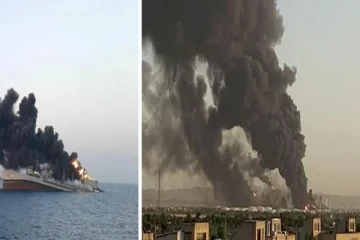 தொடர்ந்து எரியும் ஈரானின் எண்ணெய் சுத்திகரிப்பு ஆலை;  கடலில் மூழ்கிய போர்க்கப்பல்