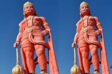 இலங்கையை பார்த்தபடி பிரமாண்ட 108 அடி ஆஞ்சநேயர் சிலை