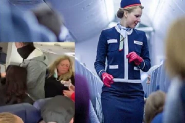 விமான பணிப்பெண்ணின்  பல்லை உடைத்த பயணி; வைரல் வீடியோ