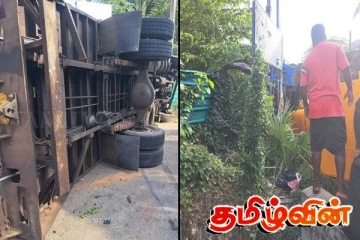 யாழில் தடம்புரண்ட வாகனம்