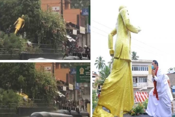 திரைப்பட பாணியில் வீழ்த்தப்பட்ட ராஜபக்சவின் சிலை! - தென்னிலங்கையில் பரபரப்பு (காணொளி)
