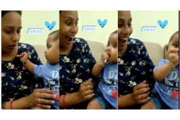 தாயிடமிருந்து மிட்டாய் பிடுங்கி குழந்தை செய்த செயல் - வைரலாகும் க்யூட் வீடியோ!