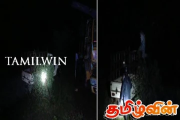 கிளிநொச்சியில் பாலத்தில் மோதுண்டு விபத்துக்குள்ளாகிய கப் ரக வாகனம்