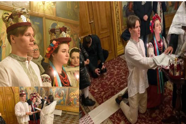 உக்ரைனில் போருக்கு நடுவே நடந்த திருமணம் - வெடிகுண்டுகள் வெடிக்க கொண்டாட்டம் | Ukraine Crisis Couple Marry At Monastery