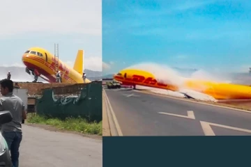 දැවැන්ත ගුවන් යානයක් හදිසි ගොඩබෑමකදී දෙකට කැඩී ගිය හැටි මෙන්න. (VIDEOS/PHOTO)