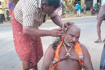 தமிழகத்தில் பாஜக தோல்வி; நடுரோட்டில் மொட்டை அடித்த பாஜக நிர்வாகி