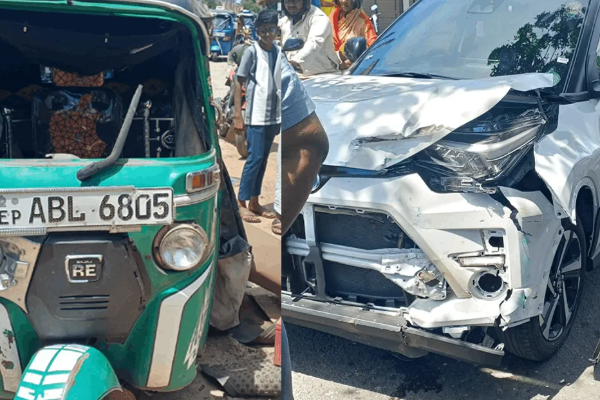 கார் - முச்சக்கரவண்டி மோதி விபத்து | Car Three Wheeler Collision Accident Kalmunai