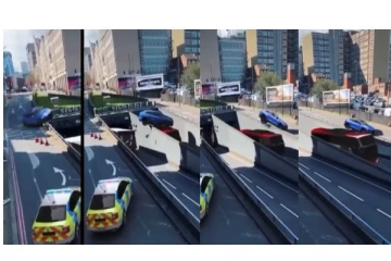 கண் இமைக்கும் நேரத்தில் உயிர் தப்பிய கார் டிரைவர்... அதிர்ச்சி வீடியோ