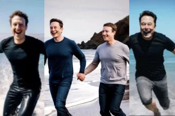 கடற்கரையில் கட்டிப்பிடித்து விளையாடிய மஸ்க், ஜுக்கர்பெர்க்