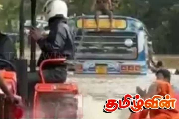 வெள்ளத்தில் சிக்குண்ட பேருந்தினை மீட்கும் பணி மீண்டும் ஆரம்பம்