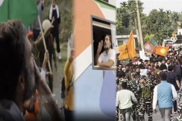 சுற்றிவளைத்து 'ஜெய் ஸ்ரீராம்' கோஷமிட்ட பாஜகவினர் - பறக்கும் முத்தம் கொடுத்த ராகுல் காந்தி!