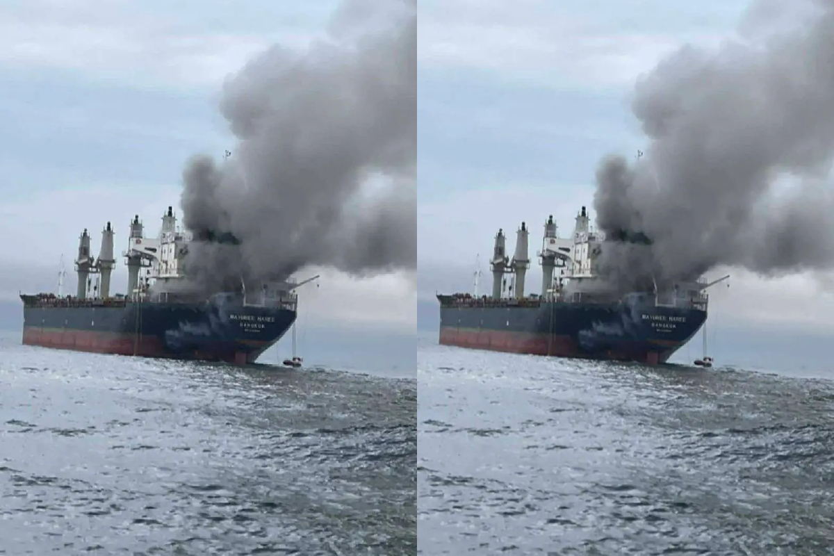 ஹார்முஸ் ஜலசந்தி வழியாகச் சென்ற கப்பல் மீது தாக்குதல் : பற்றி எரியும் கப்பல் | Thai Flagged Ship Was Attacked Strait Of Hormuz