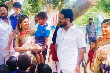 யாழ்.மருதடி விநாயகர் ஆலயத்தை தரிசிக்க சென்ற நடிகை ரம்பா குடும்பம்