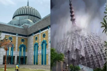 இந்தோனேசியா மசூதியில் பயங்கர தீ விபத்து: இடிந்து விழுந்த பிரம்மாண்ட குவிமாடம்