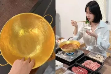 தங்கப்பாத்திரத்தில் சமைத்து சாப்பிடும் சீன பெண் : வைரலாகும் காணொளி