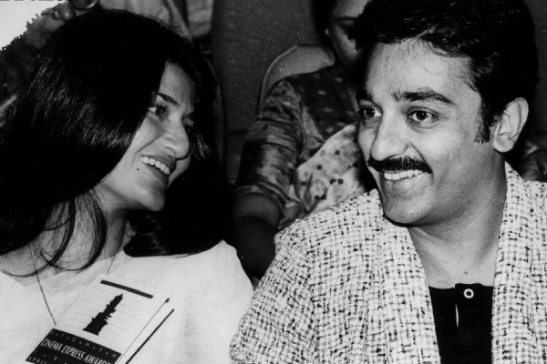 மேடையில் அனைவரும் முன் தனது இரண்டாவது மனைவிக்கு முத்தமிட்ட உலகநாயகன் கமல் !