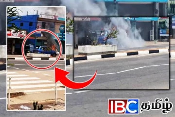 கிளிநொச்சியில் நடுவீதியில் திடீரென பற்றி எரிந்த கார்!