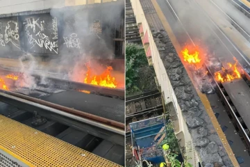 லண்டனில் உச்சிவெயிலில் தீப்பற்றி எரிந்த ரயில் தண்டவாளம்!