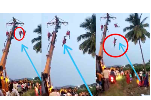 நேர்த்திக்கடன் செலுத்தியபோது, 40 அடி உயர கிரேனிலிருந்து திடீரென கீழே விழுந்த இளைஞர்! | Tamilnadu