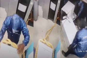 திரைப்பட பாணியை மிஞ்சிய திருட்டு - ஏ.டி.எம் இயந்திரத்தை கயிறு கட்டி இழுத்து சென்ற கொள்ளையர்கள்