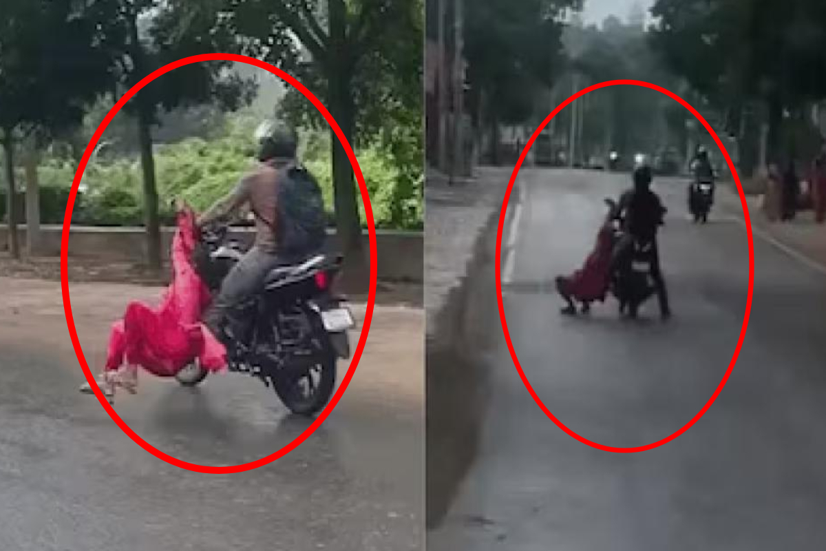 ஓடும் மோட்டார் சைக்கிளில் வீதியில் பல மீற்றர்கள் தூரம் இழுத்துச் செல்லப்பட்ட பெண்; சம்பவத்தால் அதிர்ச்சி! | Woman Dragged Road By A Moving Motorcycle Bihar