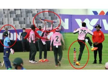 அவுட் கொடுக்காத நடுவர்! கடும் கோபத்தில் ஸ்டம்பை உதைத்து பிடுங்கி வீசி எறிந்த ஷகிப் அல் ஹசன்: கமெராவில் பதிவான காட்சி