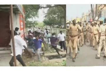 அன்னவாசலில் போலீசார் மீது திமுகவினர் கற்கள் வீச்சு - போலீசார் தடியடி