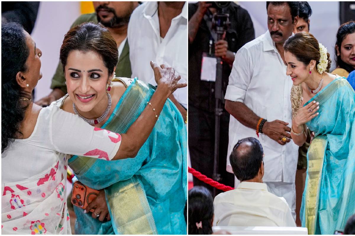 சர்ச்சைகளுக்கு நடுவில் பதவியேற்பு விழாவில் பங்கேற்ற த்ரிஷா! இதை கவனித்தீர்களா? | Trisha Saree Liook In Cm Oath Ceremony Viral