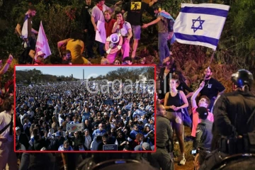 දහස් ගණනක් ඊශ්‍රායල වැසියෝ වීථි බසී.