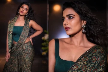 புடவையை வேறு மாதிரி ஸ்டைலாக கட்டி போட்டோ ஷுட் நடத்திய ஐஸ்வர்யா ராஜேஷ்