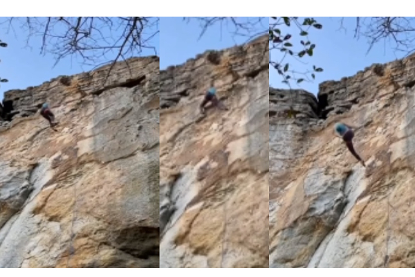 மலையேறும்போது உச்சியிலிருந்து தடுமாறி விழுந்த பெண் - பதற வைக்கும் அதிர்ச்சி வீடியோ வைரல் | Viral Video