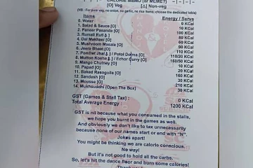 திருமண மெனுவில் உணவுகளின் கலோரிகள் குறித்த விவரம்.., வைரலாகும் புகைபபடம்